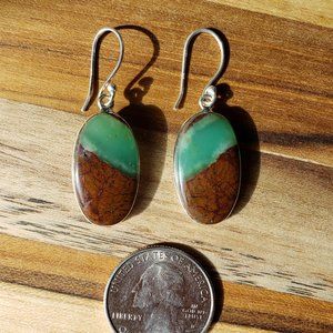 Natural Australian Boulder Chrysoprase Slab Earrings w/ 925 Sterling Silver